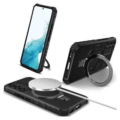 Produktbild von Für Samsung Galaxy S22 Hülle Magsafe Magnetisch Ring Ständer Schutzhülle, Dual Layer Handyhülle Schwarz