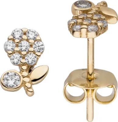 Produktbild von Ohrstecker Blume Blumen aus 333 Gold Gelbgold mit 16 Zirkonia Ohrschmuck Damen