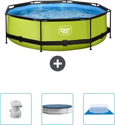 Produktbild von Rundes Schwimmbad Lime Rahmen - 300 x 76 cm - Mit Pumpe - Abdeckvorhang - Bodenrollo - Jetzt besonders günstig