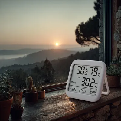 Obrázok produktu pre Meteostanica s 1,5 m vonkajšou sondou Teplomer Vlhkomer Dĺžka kábla 1,5 m, batéria 2xAA