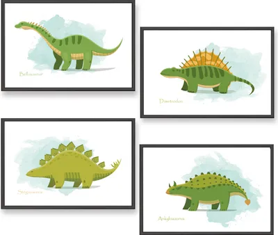 Produktbild von Himmelzucker Premium 4er Poster set für Kinderzimmer Babyzimmer DIN A4 Dino Wandbilder Deko Junge Mädchen Dekoration Bilder Kinder Dinosaurier Tierbilder