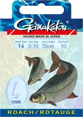 Produktbild von Gamakatsu Rotauge LS1050 70cm - 10 gebundene Angelhaken, Hakengröße/Schnurdurchmesser:Gr. 12 / 0.14mm