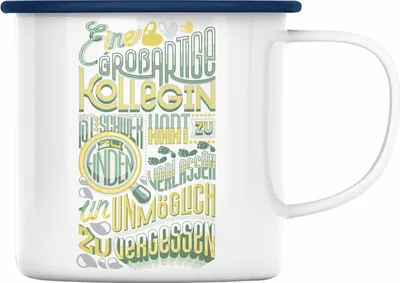 Produktbild von Trendation - Kollegin Abschied Emaille Tasse Geschenk Abschiedsgeschenk Neuer Job Jobwechsel Spruch (Blau)