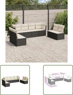 Produktbild von The Living Store 8-tlg. Garten-Sofagarnitur mit Kissen Schwarz Poly Rattan