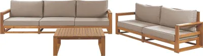 Produktbild von BELIANI Lounge Set Hellbraun es Akazienholz Auflagen Taupe 2-Sitzer und 3-Sitzer Sofa mit Couchtisch Retro Landhaus Stil Terrasse Outdoor