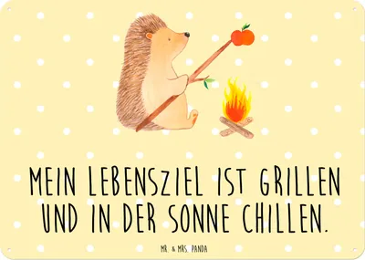 Produktbild von Mr. & Mrs. Panda Wandbild Igel Grillen DIN A6 - Gelb Pastell - Geschenk, Arbeitslos, Motivation, Lustige Sprüche, tafel, Schild, Ziele, Spruch, Türschild, Blechschild