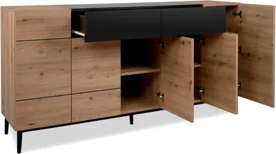 Produktbild von Homestyle4u Sideboard Kommode Eiche Holz Braun Schwarz Wohnzimmerschrank Anrichte Schrank