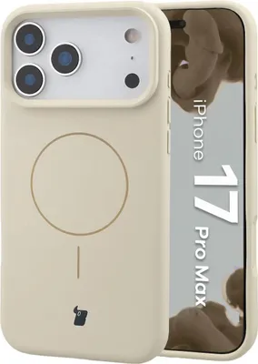 Produktbild von Silikon Handyhülle mit Magnetring für iPhone 17 Pro Max, Bizon Soft Case Magnetic, Écru