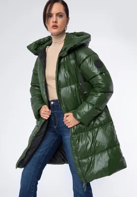 Obrázek produktu pro Dámský oversize prošívaný kabát s kapucí, zelený