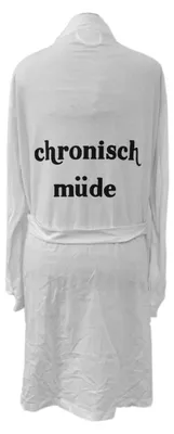 Produktbild von Bademantel Print Morgenmantel Saunamantel Sauna CHRONISCH MÜDE weiß Gr M