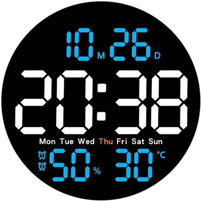 Produktbild von Digitale Wanduhr mit Fernbedienung, LED-Anzeige, 10 Helligkeitsstufen und automatischer Dimmfunktion, Wandkalender mit Timer und Countdown-Funktion - Blau