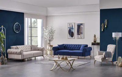 Produktbild von Sitzgruppe/Sofa Set - Wohnzimmergarnitur "Mira" 3+3+1-Beige/Blau