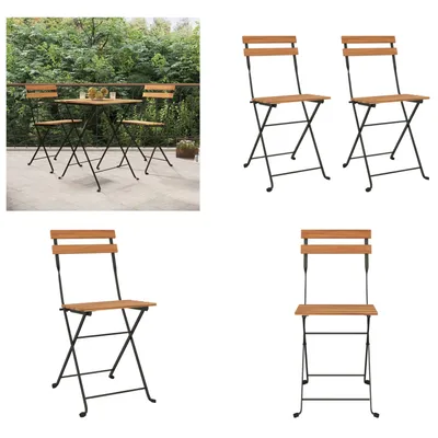 Produktbild von vidaXL Bistrostühle Klappbar 2 Stk. Massivholz Teak und Stahl - Klappbarer Bistrostuhl - Klappbare Bistrostühle - Gartenmöbel - Outdoor Möbel
