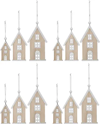 Produktbild von 12tlg. Anhänger LILLE HUS natur weiß aus Holz Dekohänger Holzhaus (4x 3tlg. Set)