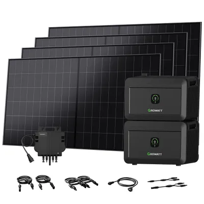 Produktbild von Powerness Balkonkraftwerk mit Speicher, Growatt NOAH 2000 x2 mit NEO-800W Mikrowechselrichter, 4x LONGi 525W BC Bifaziale Solarmodule (0% MwSt)