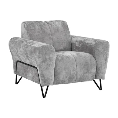 Produktbild von Sessel VOLARE - Klassische Sessel - Moderner Polstersessel - Chenille Vega in Grau, dekorative schwarze Metallbeine