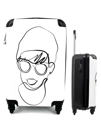 Produktbild von MuchoWow® Koffer Handgepäck Trolley Rollkoffer Kleine Reisekoffer mit 4 Rollen - Frauen - Minimalismus - Linienkunst - Cabin Size < 55x40x23 cm & 55x40x20 cm - Fotokoffer - Kabinenkoffer - Boardgepäck - Reise-Box - Reisekoffer - Reisegepäck - Koffer mit Bild - Trolley für Kinder