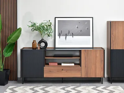 Image de Commode NORLAN - noyer / noir / marbre noir