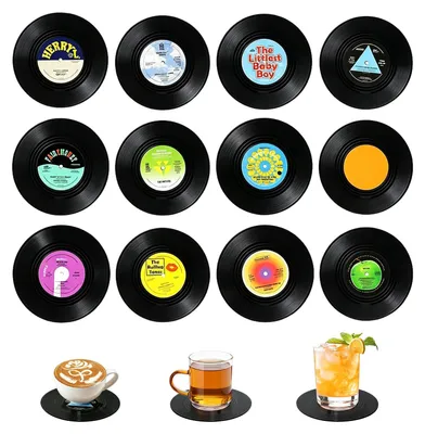 Produktbild von Getränkeuntersetzer - Schallplatten-Design - 12 Stück