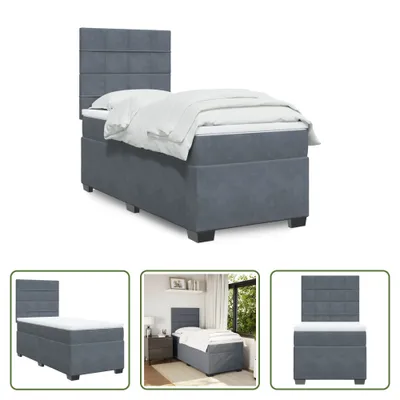 Produktbild von The Living Store Boxspringbett mit Matratze Dunkelgrau 80x200 cm Samt