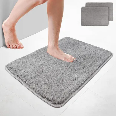 Produktbild von VOUNOT® 2er-Set Badematte Rutschfeste Mikrofaser Badezimmerteppich 50x80cm Grau