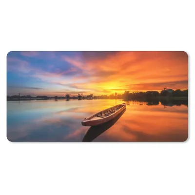 Produktbild von MuchoWow® Schreibtischunterlage Boot - Wasser - Sonnenuntergang - Orange - Wasser 80x40 cm - XXL Mauspad - Gaming Mauspad
