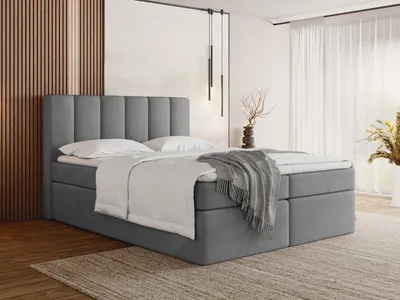 Obrázok produktu pre Boxspring posteľ 140x200 s úložným priestorom – čalúnená dvojposteľ s 7-zónovou matracou s taštičkovými pružinami, vrátane 5 cm komfortnej peny – posteľ s úložným priestorom s vysokým čelom, zamatová látka – sivá