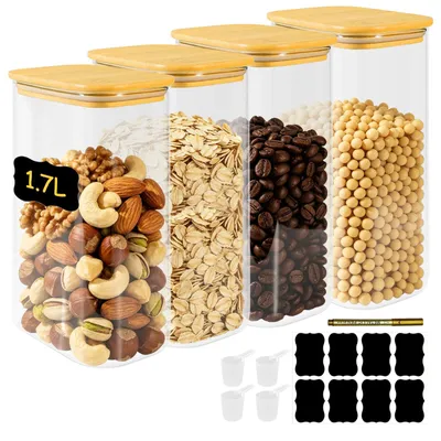 Vorratsgläser 4er-Set 1,7 L mit Bambusdeckel luftdicht
