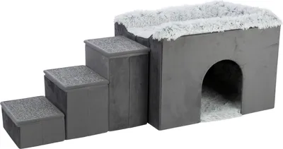 Produktbild von TRIXIE Höhle Harvey mit Treppe für Hunde - grau/weiß-schwarz - 135 × 47 × 50 cm