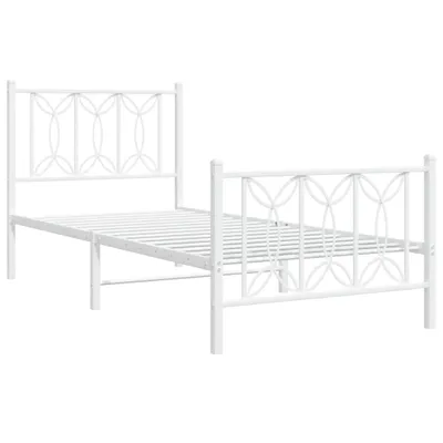 Image de Cadre de lit métal sans matelas avec pied de lit blanc 75x190cm