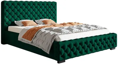 Produktbild von Schlafzimmerbett 180x200 cm Adora - Hersteller, Polsterbett mit Metall Lattenrost, Bettkasten - Samtstoff Grün