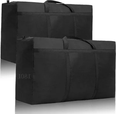 Obrázek produktu pro Velké voděodolné přepravní tašky, 2 ks, 180 l, 600D Oxford, černé – extra velké stěhovací tašky se zipem a rukojetí na ložní prádlo, polštáře, oblečení a skladování ložního prádla při stěhování