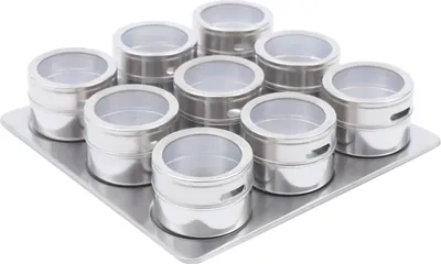 Obrázek produktu pro sada 9 kusů magnetických dóz na koření z nerezové oceli 70ml organizér na koření s víčkem (stříbrná)