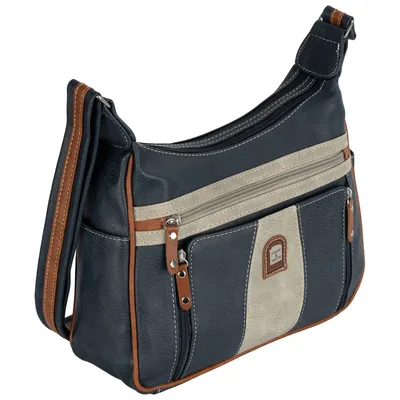 Produktbild von Damen Tasche Schultertasche Umhängetasche Leder Optik Handtasche BLAU-GRAU (15163)