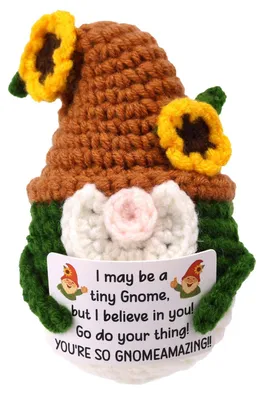 Gehäkelter Gnom mit Sonnenblume, 9x7x6 cm, Wollgarn