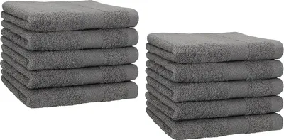 Produktbild von Unyqoos® 10er Set Premium Gästetücher aus Baumwolle – Gesichts‑ & Handtücher 30×50 cm, Anthrazit, weich & saugfähig