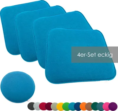 Produktbild von heimtexland ® Sitzkissen Set Filz Stuhlkissen Stuhlauflage Filzkissen Stuhl Polster Kissen Typ631 4er Set 35 x 35 cm Eckig Aqua