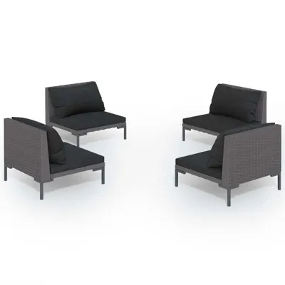 Obrázek produktu pro vidaXL 4dílná zahradní lehátková souprava s polštáři Poly ratan Dark Grey