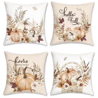Kissenbezüge 45x45 cm Kürbis Herbst Set 4 Stück