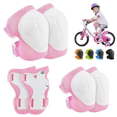 Produktbild von Kinder Knieschoner Set 6 in 1 Protektoren für Skateboard, Inliner, Fahrrad Rosa Weiß