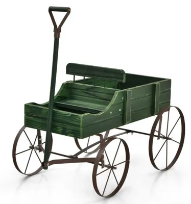 Produktbild von Pflanzwagen aus Holz, verstellbarer Griff, 4 Räder, Grün