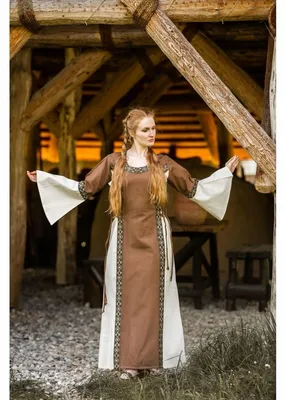 Produktbild von Mittelalter Baumwollkleid Tabak/Natur "Angie" XXXL