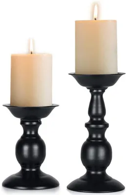 Image de Bougeoir noir pour bougies cylindriques, lot de 2