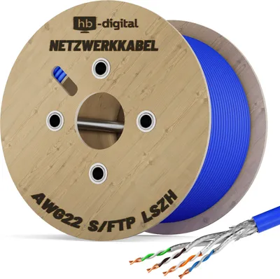 Produktbild von hb-digital Verlegekabel 250m Installationskabel CAT 8 max. 2000 MHz S/FTP AWG22 LSZH blau