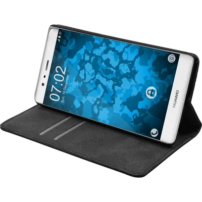 Produktbild von PhoneNatic Kunst-Lederhülle kompatibel mit Huawei P9 - Book-Case schwarz + 2 Schutzfolien