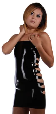 Latex-Bandeau-Kleid mit Cut-outs Schwarz Damen Naturlatex Gummi Einheitsgröße, Ansicht 1