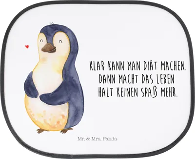 Produktbild von Mr. & Mrs. Panda Sonnenschutz Autoscheibe Pinguin Diät - Weiß - Geschenk, Autoscheiben, für Auto, Abnehmen, Seitlicher, Motivation, Hitzeschutz, Gewicht