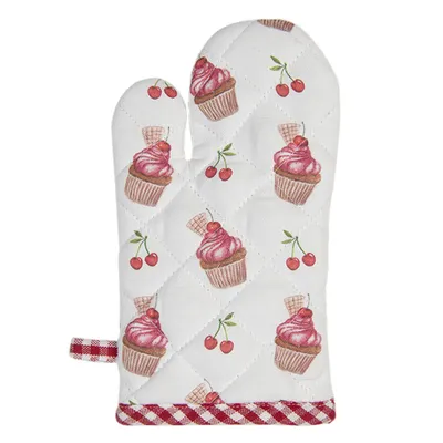 Produktbild von Clayre & Eef Kinderofenhandschuh 12x21 cm Rot Rosa Baumwolle Cupcakes