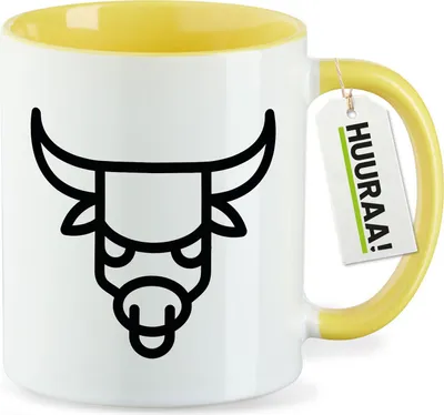 Produktbild von Huuraa Kaffeetasse Stier Sternzeichen Symbol 330ml Gelb Keramik Kaffeebecher Geschenkidee