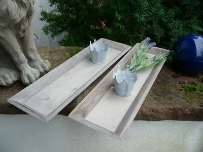 Produktbild von Dekoratives Tablett-Set, (2 Stück) Holz, grau-braun-beige 55 x 16 cm